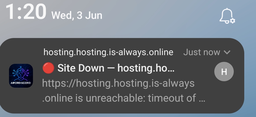 Phone push notification showing site down alert